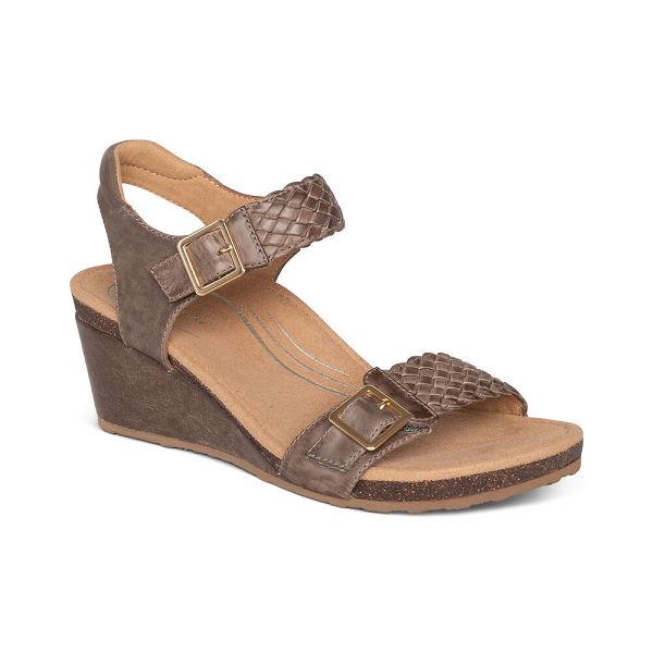 Aetrex Women's Grace Adjustable Woven Wedge Sandals Taupe Sandals UK 3604-618